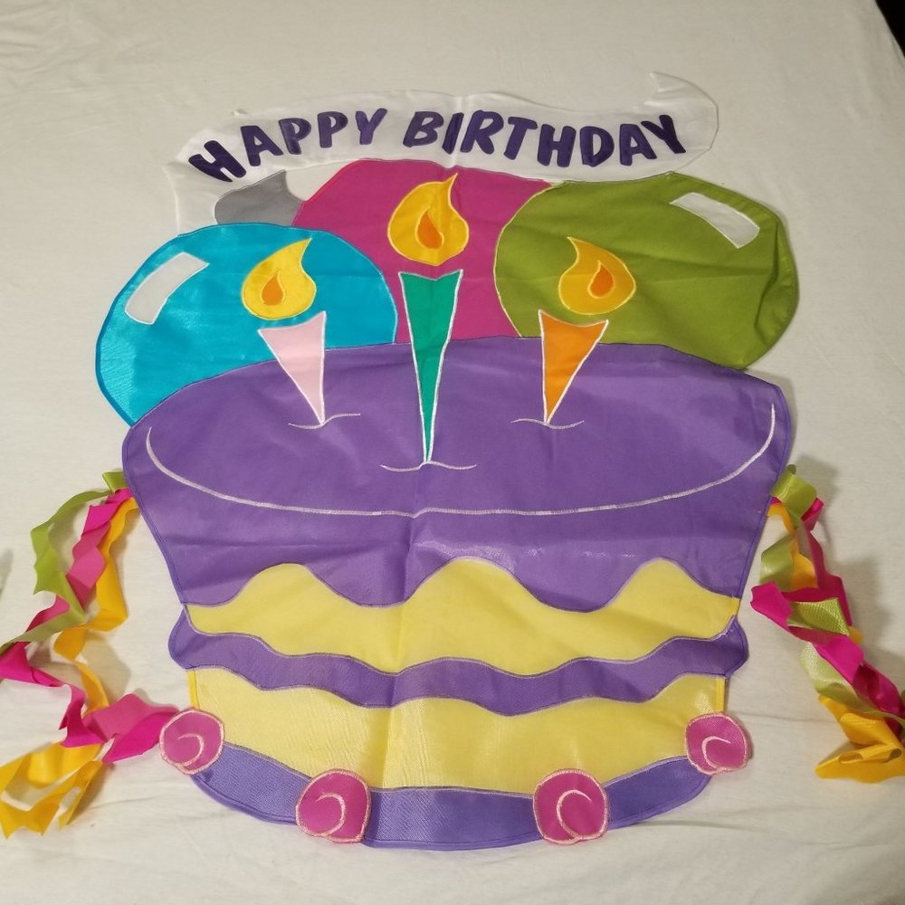 Flag Nylon Happy Birthday Cake 38 x 30 Double Sided Yard Garden Outdoor - Picture 7 of 8